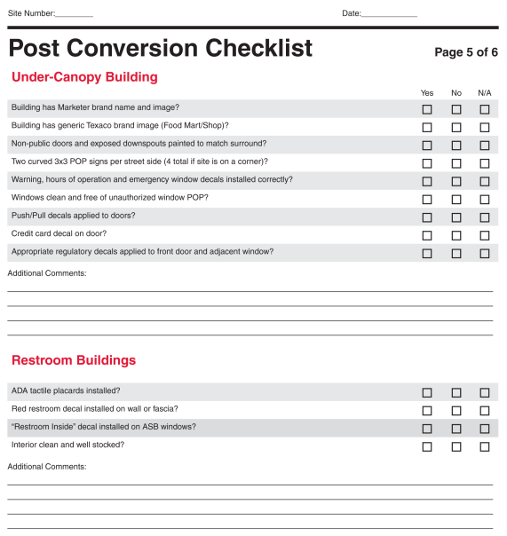 Texaco 2020 Guidelines: Post Conversion Checklist