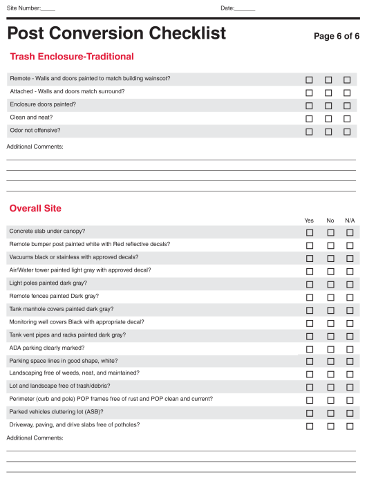 Texaco 2020 Guidelines: Post Conversion Checklist
